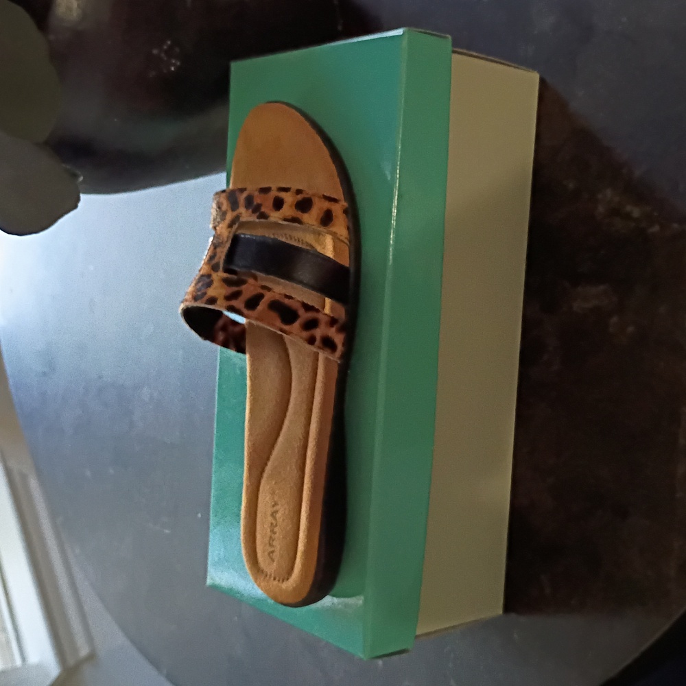 Array Leopard and Black Slide Sandals